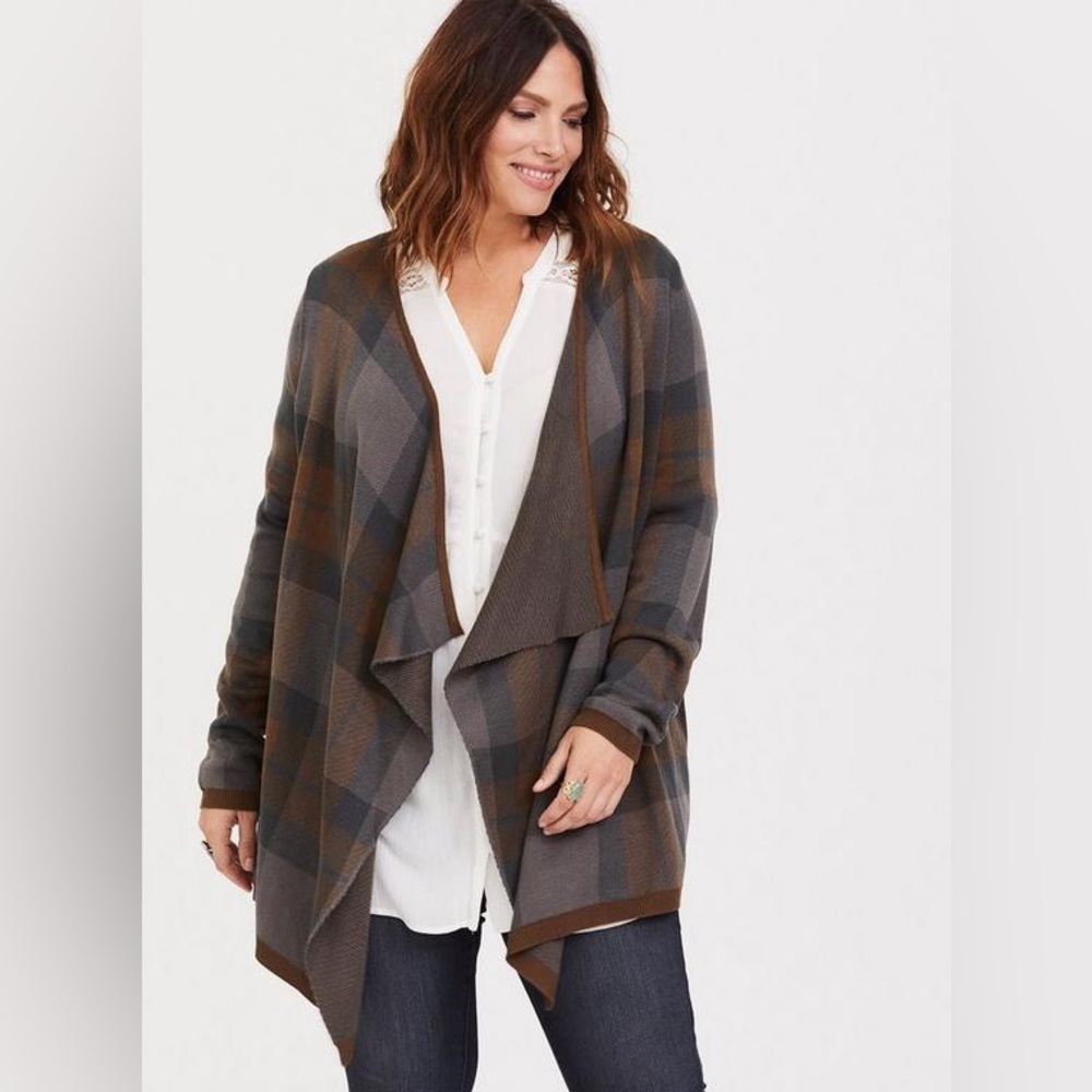 TORRID - Outlander Plaid Tartan Drape Cardigan - Fraser Tartan - SIZE 1